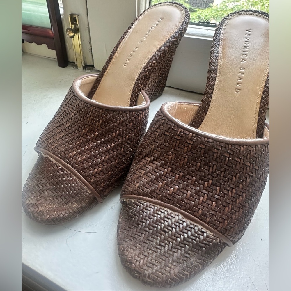 Veronica Beard Brown Woven Mules